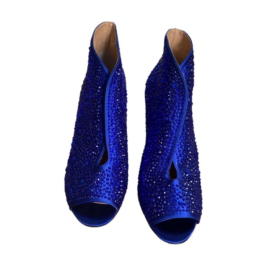 INC International Concepts Blue Rhinestone Peep Toe Booties Heels Size 6.5 - Picture 3 of 6